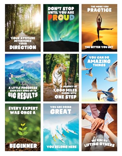 Growth Mindset Motivierende Poster, Klassenzimmer-Wanddekoration Set of 9 Inspirierende Kunst/Grow Your Mindset Positive Sayings Accents for High School, Gift for Teachers & Students (20x25cm) von WallBUddy