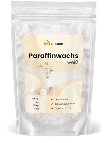 Wallbach® 1kg Paraffinwachs für Kerzen weiß, duftfrei & 100% rein - Kerzenwachs-Granulat zum Kerzen gießen, Kosmetik & Handwerk - Paraffin Kerzen Wachs Pulver von Wallbach