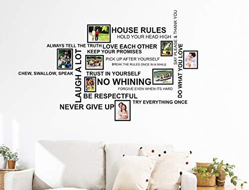 wallflexi Wand Aufkleber House Rules Zitat mit Foto Rahmen Vogelkäfig Wandmalereien Aufkleber Home Dekoration Wohnzimmer Kinderzimmer Restaurant Hotel Cafe Décor, mehrfarbig von WALPLUS