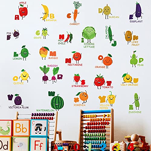 Wallpark Karikatur Obst Gemüse Englisch Name Wandtattoo Wandsticker, Kinder Kids Baby Hause Zimmer Kinderzimmer DIY Dekorativ Klebstoff Kunst Wandaufkleber von Wallpark