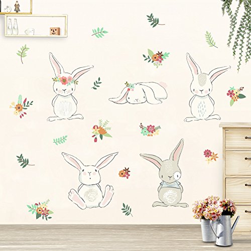 Wallpark Niedlich Bunny Kaninchen Wandsticker Mädchen Tier Abnehmbare Wandtattoo, Kinder Kids Baby Hause Zimmer Kinderzimmer DIY Dekorativ Klebstoff Kunst Wandaufkleber von Wallpark