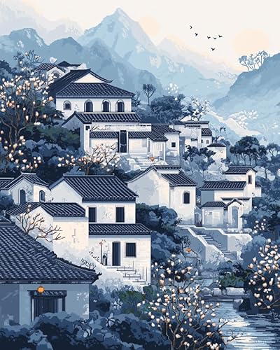 Wallphantom Chinesische Landschaft Cross Stitch Stamped Kits,Berühmte Häuser,Cross-Stitch Complete Kit Handicraft For Living Room Wall Home Decor,16x20in Cross Stitch von Wallphantom