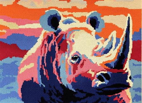 Wallphantom DIY Knüpfteppich,Tierisches Nashorn,Knüpfteppich-Sets Für Anfänger,Diy-Handarbeit,Häkelteppich-Set,Heimdekoration,Bastelset,Geschenk,80x160cm von Wallphantom