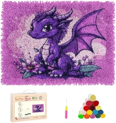 Wallphantom DIY Latch Hook Rug Kit,Karikatur,Drache,Und,Blume,Latch Hook Kits for Adults,Home Carpet Rug Making,Needlework Crafts Rug for Home Decor,55x75cm von Wallphantom
