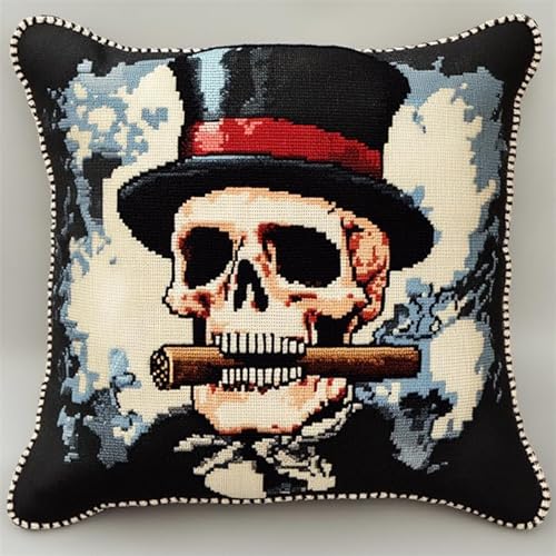 Wallphantom Gentleman-Skelett DIY Kreuzstichkissen Stickset Anfänger,Ein Skelett mit einer Zigarre im Mund,Stickset,Kissenbezug,Bastelsets für Erwachsene,Stickkissen,Anfänger,Handstickerei,45x45cm Wallphantom Gentleman-Skelett DIY Kreuzstichkissen Stickset Anfänger,Ein Skelett mit einer Zigarre im Mund,Stickset,Kissenbezug,Bastelsets für Erwachsene,Stickkissen,Anfänger,Handstickerei,45x45cm von Wallphantom