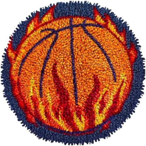 Wallphantom Knüpfen Set Erwachsene,Basketball im Feuer,Riegelhaken-Teppich-Kit Mit Riegelhaken-DIY-Teppich,Klinkenhaken-Teppichherstellung,Teppich Für Wohnkultur,50x50cm von Wallphantom