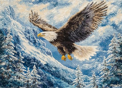 Wallphantom Knüpfkissen DIY Riegel Haken Kits,Tier Vogel Weißkopfseeadler,DIY Wandteppich Teppich Herstellung für Kinder Erwachsene Anfänger Wohnkultur,52x38cm von Wallphantom