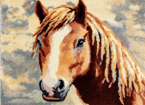 Wallphantom Knüpfteppich Zum Selber knüpfen,Tier Pferd,Knüpfsets Latch Hook Kit Selbst Knüpfen Set für Kinder und Erwachsene,Farbmuster vorbedruckt,55x75cm von Wallphantom