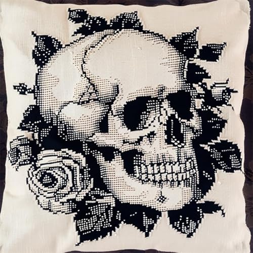 Wallphantom Kreuzstichkissen Set,Schwarzer Totenkopf und Blumen,Kissenbezug Zum Sticken Kreuzstich,45X45cm Stickkissen mit Muster Stickset Kreuzstich Kissen Wallphantom Kreuzstichkissen Set,Schwarzer Totenkopf und Blumen,Kissenbezug Zum Sticken Kreuzstich,45X45cm Stickkissen mit Muster Stickset Kreuzstich Kissen von Wallphantom
