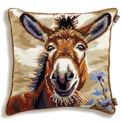 Wallphantom Kreuzstichkissen Set,Tier Esel,Kissenbezug Zum Sticken Kreuzstich,45X45cm Stickkissen mit Muster Stickset Kreuzstich Kissen von Wallphantom