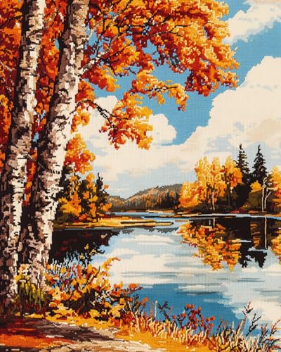 Wallphantom Landschaft Knüpfhaken-Teppich-Set,Wald See Gebirge,DIY-Knüpfhaken Teppichherstellungs-Set für Erwachsene,Teppichherstellung,Handarbeit für Anfänger,Heimdekoration,55x75cm von Wallphantom