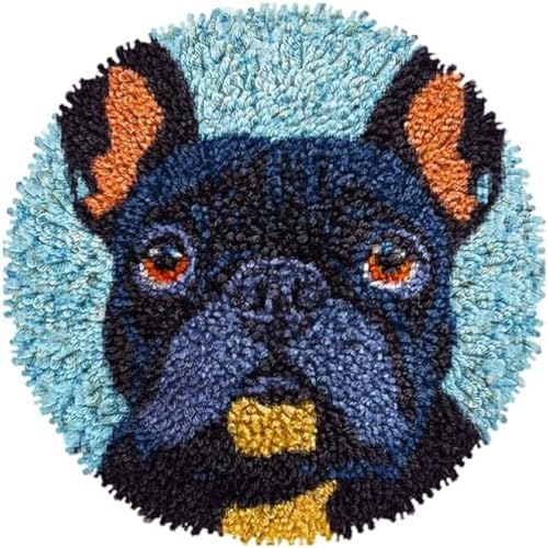 Wallphantom Latch Hook Rug Kit,Schwarze französische Bulldogge,Haken Hobby Basteln Für Erwachsene Teppichstickerei Gobelin-Set Handarbeits-Teppich,Teppich,50x50cm von Wallphantom