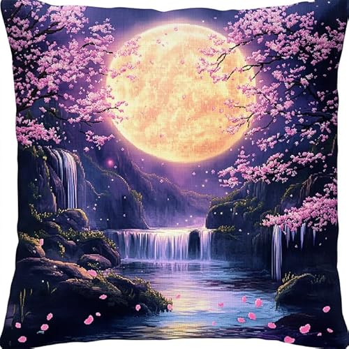 Wallphantom Romantische Nachtansicht Kissenbezug DIY Kreuzstich Stickerei,Mond,Kirschblüten,Bach,Kissenbezug Zum Sticken Kreuzstich 45X45cm Stickkissen mit Muster,Handstickerei Kissenbezug Set Wallphantom Romantische Nachtansicht Kissenbezug DIY Kreuzstich Stickerei,Mond,Kirschblüten,Bach,Kissenbezug Zum Sticken Kreuzstich 45X45cm Stickkissen mit Muster,Handstickerei Kissenbezug Set von Wallphantom