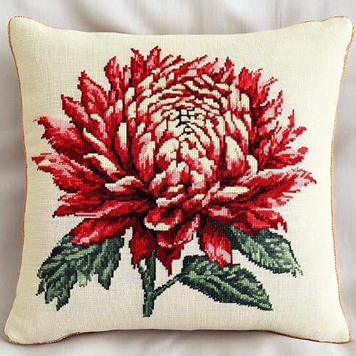 Wallphantom Rote Blumen Kreuzstichkissen Set,Blühende Pfingstrosenblüten,Kissenbezug Zum Sticken Kreuzstich,45X45cm Stickkissen mit Muster Stickset Kreuzstich Kissen Wallphantom Rote Blumen Kreuzstichkissen Set,Blühende Pfingstrosenblüten,Kissenbezug Zum Sticken Kreuzstich,45X45cm Stickkissen mit Muster Stickset Kreuzstich Kissen von Wallphantom