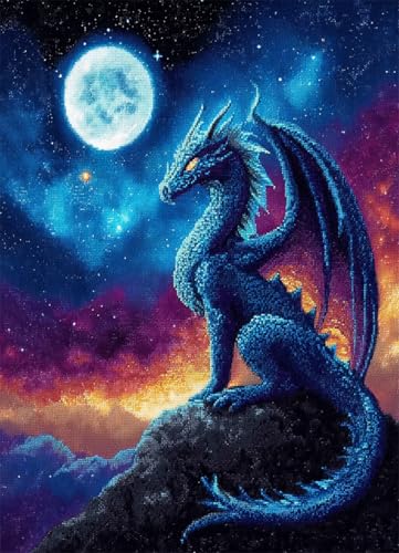 Wallphantom Schöner Sternenhimmel Knüpfteppich Zum Selber knüpfen,Tierischer blauer Drache,Knüpfsets Latch Hook Kit Selbst Knüpfen Set für Kinder und Erwachsene,Farbmuster vorbedruckt,52x38cm von Wallphantom
