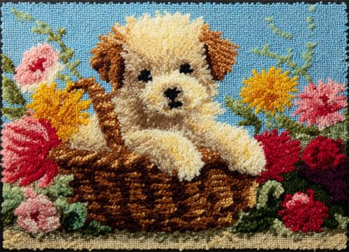Wallphantom Tier Hund Knüpfhaken-Teppich-Set,Welpe im Blumenkorb,DIY-Häkelteppich für Erwachsene,Kinder,Anfänger,Teppich-Hakensets,kreatives Basteln,Heimdekoration,80x115cm Wallphantom Tier Hund Knüpfhaken-Teppich-Set,Welpe im Blumenkorb,DIY-Häkelteppich für Erwachsene,Kinder,Anfänger,Teppich-Hakensets,kreatives Basteln,Heimdekoration,80x115cm von Wallphantom