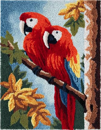 Wallphantom Tier Vogel Knüpfen Set Fußmatte Teppich Herstellung Kits,Roter Papagei,Geschenkver DIY für Kinder/Erwachsene mit bedruckter Leinwand Latch Hook Rug Kit,52x38cm Wallphantom Tier Vogel Knüpfen Set Fußmatte Teppich Herstellung Kits,Roter Papagei,Geschenkver DIY für Kinder/Erwachsene mit bedruckter Leinwand Latch Hook Rug Kit,52x38cm von Wallphantom