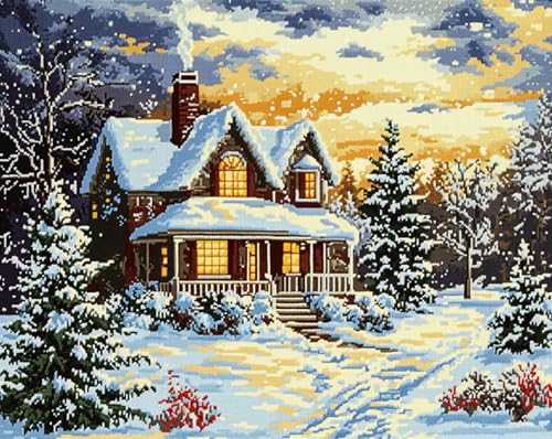 Wallphantom Weihnachten Latch Hook Rug Kit,Haus-Schneeszene,Haken Hobby Basteln Für Erwachsene Teppichstickerei Gobelin-Set Handarbeits-Teppich,Teppich,52x38cm Wallphantom Weihnachten Latch Hook Rug Kit,Haus-Schneeszene,Haken Hobby Basteln Für Erwachsene Teppichstickerei Gobelin-Set Handarbeits-Teppich,Teppich,52x38cm von Wallphantom