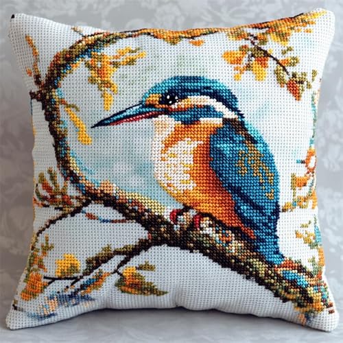 Walluminati Bestickte Kissenbezüge, Eisvogel auf einem Ast, 11-fädig, Kreuzstich-Kissenbezug, Stickkissenbezüge, Kreuzstich, Stickset, Kissenbezüge, 45,7 x 45,7 cm Walluminati Bestickte Kissenbezüge, Eisvogel auf einem Ast, 11-fädig, Kreuzstich-Kissenbezug, Stickkissenbezüge, Kreuzstich, Stickset, Kissenbezüge, 45,7 x 45,7 cm von Walluminati