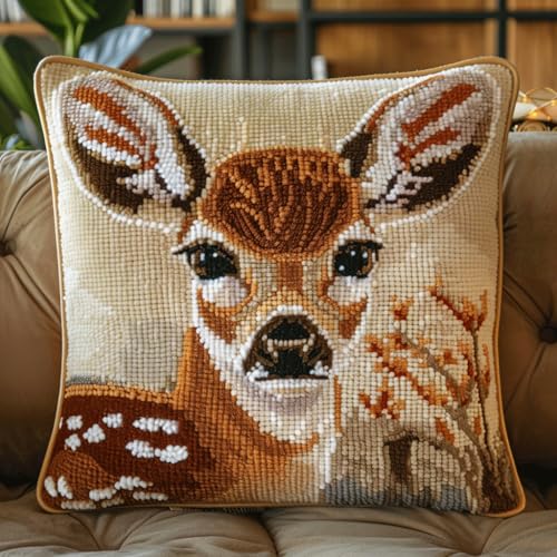 Walluminati DIY Kreuzstich-Kissen-Set, 11-fädig, Tier, Hirsch, Nadelspitze, Stickerei, Kissenbezug, Nadelspitze, handgefertigt, Kissenbezug, Heimdekoration, 45,7 x 45,7 cm von Walluminati