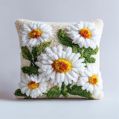 WallustrioaW Blumen knüpfteppiche & knüpfkissen Kissenbezug,Weiße Gänseblümchen,Choices Knüpfteppich Zum Selber Knüpf-Sets mit Kissen knüpfen-Set,43x43cm von WallustrioaW