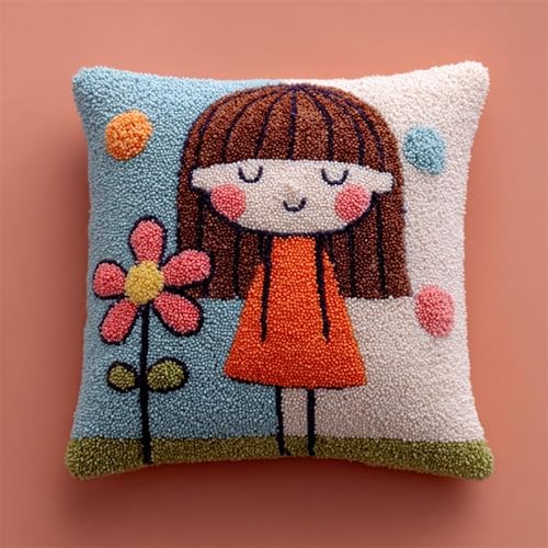 WallustrioaW Cartoon-Stil Knüpfhaken-Kissen-Set,Süßes kleines Mädchen,DIY-Kissenbezug Zum Basteln,Bedruckte Leinwand Für Anfänger,Kissenset Für Heimdekoration,43x43cm WallustrioaW Cartoon-Stil Knüpfhaken-Kissen-Set,Süßes kleines Mädchen,DIY-Kissenbezug Zum Basteln,Bedruckte Leinwand Für Anfänger,Kissenset Für Heimdekoration,43x43cm von WallustrioaW