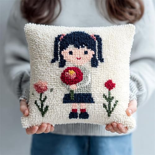 WallustrioaW Cartoon-Stil Knüpfhaken-Set,Süßes kleines Mädchen,Kissenbezug astelkissen,Häkelgarn Nadelarbeiten Stickerei,Kissenbezug Teppich Sofa Weihnachtsdekoration,43x43cm WallustrioaW Cartoon-Stil Knüpfhaken-Set,Süßes kleines Mädchen,Kissenbezug astelkissen,Häkelgarn Nadelarbeiten Stickerei,Kissenbezug Teppich Sofa Weihnachtsdekoration,43x43cm von WallustrioaW