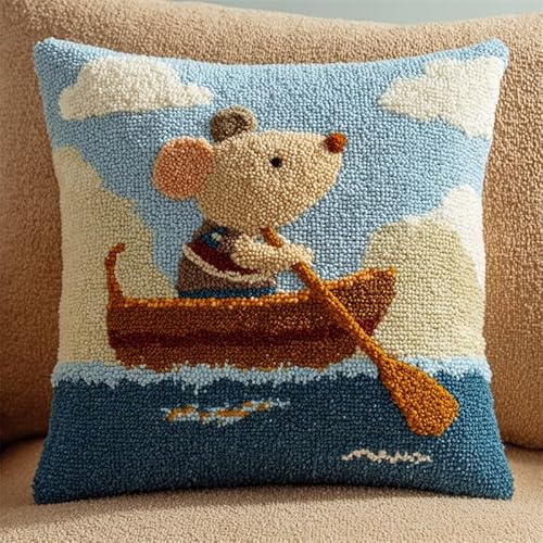 WallustrioaW Cartoon-Tiere DIY knüpfen set kissen,Eine kleine Maus rudert ein Boot,knüpfhaken set Kissenbezug Häkelgarn Nadel Basteln,handgefertigtes Kissen für Zuhause,Sofa-Dekoration,43x43cm WallustrioaW Cartoon-Tiere DIY knüpfen set kissen,Eine kleine Maus rudert ein Boot,knüpfhaken set Kissenbezug Häkelgarn Nadel Basteln,handgefertigtes Kissen für Zuhause,Sofa-Dekoration,43x43cm von WallustrioaW