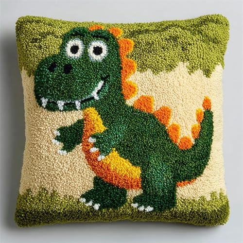 WallustrioaW Cartoon-Tiere Kissen Knüpfen Kit,Niedlicher grüner Dinosaurier,Knüpfkissen Set Für Anfänger Erwachsene Oder Kinder Zum Selber Knüpfen,DIY Knüpfteppich Knüpfpackung,43x43cm WallustrioaW Cartoon-Tiere Kissen Knüpfen Kit,Niedlicher grüner Dinosaurier,Knüpfkissen Set Für Anfänger Erwachsene Oder Kinder Zum Selber Knüpfen,DIY Knüpfteppich Knüpfpackung,43x43cm von WallustrioaW
