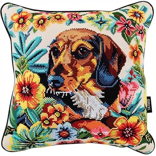 WallustrioaW Dackel Kreuzstichkissen,Tiere,Hunde und Blumen,Stickbild vorgezeichnet Kreuzstichpackung Kissen,11CT Sticken Set,Bastelsets Handstickerei-DIY,45x45cm WallustrioaW Dackel Kreuzstichkissen,Tiere,Hunde und Blumen,Stickbild vorgezeichnet Kreuzstichpackung Kissen,11CT Sticken Set,Bastelsets Handstickerei-DIY,45x45cm von WallustrioaW