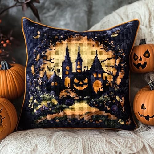 WallustrioaW Halloween Kreuzstich Kissen,11CT Sticken Set,Kürbisnachtszene,Sticksets Für Erwachsene,Anfänger,Kreuzstichkissen/Stickkissen-Set,45x45cm WallustrioaW Halloween Kreuzstich Kissen,11CT Sticken Set,Kürbisnachtszene,Sticksets Für Erwachsene,Anfänger,Kreuzstichkissen/Stickkissen-Set,45x45cm von WallustrioaW