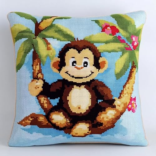 WallustrioaW Kissen Knüpfen Kit Affe auf Ast,Knüpfkissen Set Für Anfänger Erwachsene Oder Kinder Zum Selber Knüpfen,DIY Knüpfteppich Knüpfpackung,43x43cm WallustrioaW Kissen Knüpfen Kit Affe auf Ast,Knüpfkissen Set Für Anfänger Erwachsene Oder Kinder Zum Selber Knüpfen,DIY Knüpfteppich Knüpfpackung,43x43cm von WallustrioaW