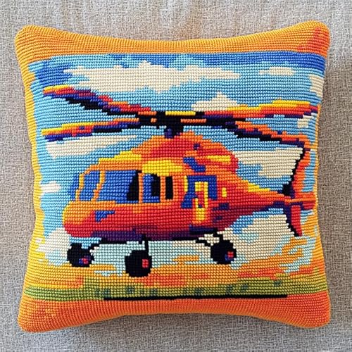 WallustrioaW Knüpfhaken-Kissen-Set Cartoon-Flugzeug,DIY-Kissenbezug Zum Basteln,Bedruckte Leinwand Für Anfänger,Kissenset Für Heimdekoration,43x43cm von WallustrioaW