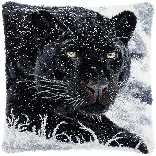 WallustrioaW Knüpfkissen Set,Latch Hook Kissen Kit,Tierischer schwarzer Panther,3D Handgemachte Geschenke Knüpfteppich Für Kinder Und Erwachsene Knüpfset,43x43cm von WallustrioaW