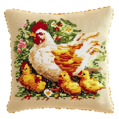 WallustrioaW Kreuzstich Kissen Set,Henne und Küken,Stickset Kreuzstich Set Vorgedruckt,Kissen 45x45cm stickset anfänger,Heimdekoration WallustrioaW Kreuzstich Kissen Set,Henne und Küken,Stickset Kreuzstich Set Vorgedruckt,Kissen 45x45cm stickset anfänger,Heimdekoration von WallustrioaW