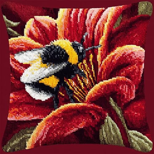 WallustrioaW Landschaft DIY-Kissenbezug Zum Basteln,Biene auf roter Lilie,Knüpfhaken-Kissen-Set,Kissenbezug Zum Selbermachen Für Anfänger Und Erwachsene,Geschenke,43x43cm WallustrioaW Landschaft DIY-Kissenbezug Zum Basteln,Biene auf roter Lilie,Knüpfhaken-Kissen-Set,Kissenbezug Zum Selbermachen Für Anfänger Und Erwachsene,Geschenke,43x43cm von WallustrioaW