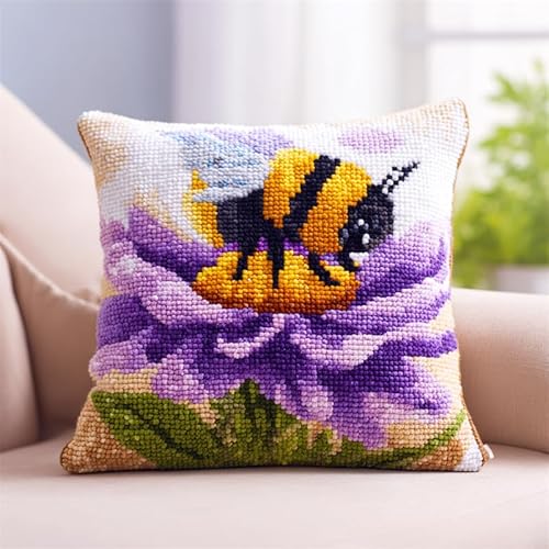WallustrioaW Landschaft DIY knüpfen set kissen knüpfhaken set,Biene auf lila Blume,Kits zur Herstellung von Kissenbezügen/Kissenbezügen,Knüpfhaken-Kits für ein Starterprojekt,43x43cm WallustrioaW Landschaft DIY knüpfen set kissen knüpfhaken set,Biene auf lila Blume,Kits zur Herstellung von Kissenbezügen/Kissenbezügen,Knüpfhaken-Kits für ein Starterprojekt,43x43cm von WallustrioaW