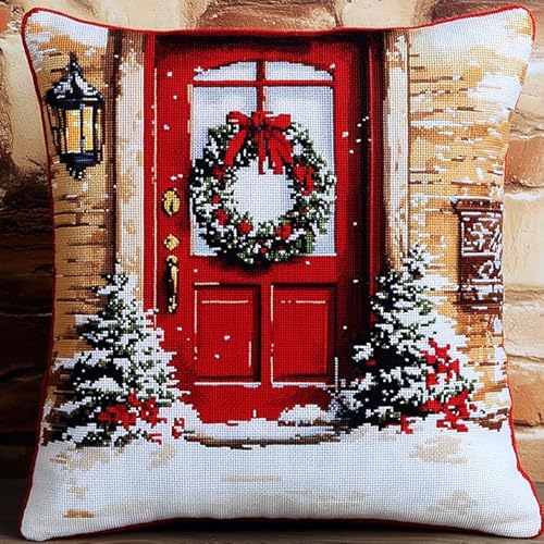 WallustrioaW Schneeszene vor der Tür DIY Kreuzstichkissen,Weihnachtskranz,Stickset,Kreuzstich Kissen zum Basteln Stickkissen Stickpackung mit Vorgedruckt Kreuzstichmotiv,45x45cm WallustrioaW Schneeszene vor der Tür DIY Kreuzstichkissen,Weihnachtskranz,Stickset,Kreuzstich Kissen zum Basteln Stickkissen Stickpackung mit Vorgedruckt Kreuzstichmotiv,45x45cm von WallustrioaW
