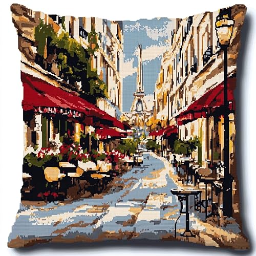 WallustrioaW Stadtbild Cross Stitch Pillow Kit,Pariser Straßen DIY Cushion Embroidery Kit 45x45cm Needlepoint Handmade Needlework Cushion Kit WallustrioaW Stadtbild Cross Stitch Pillow Kit,Pariser Straßen DIY Cushion Embroidery Kit 45x45cm Needlepoint Handmade Needlework Cushion Kit von WallustrioaW