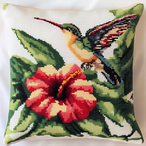WallustrioaW Tier knüpfteppiche & knüpfkissen Kissenbezug,Kolibri und Blumen,Choices Knüpfteppich Zum Selber Knüpf-Sets mit Kissen knüpfen-Set,43x43cm von WallustrioaW