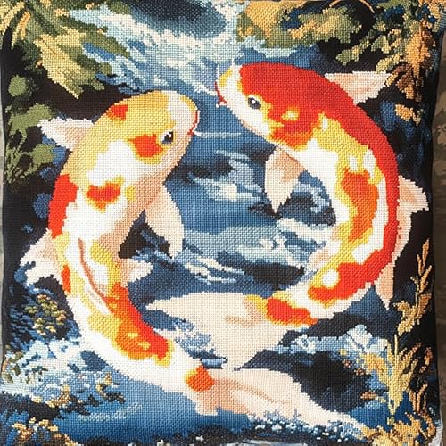 WallustrioaW Tier knüpfteppiche & knüpfkissen Kissenbezug,Zwei Koi-Fische,Choices Knüpfteppich Zum Selber Knüpf-Sets mit Kissen knüpfen-Set,43x43cm von WallustrioaW