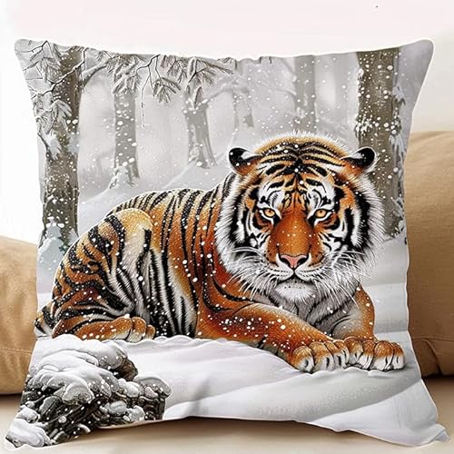 WallustrioaW Tiger Sticken Set Kreuzstich Kissen Kreuzstich-Set,Waldtiere,Stickerei-Starter-Set,DIY-Bastelset Für Erwachsene Zum Sticken,45x45cm von WallustrioaW