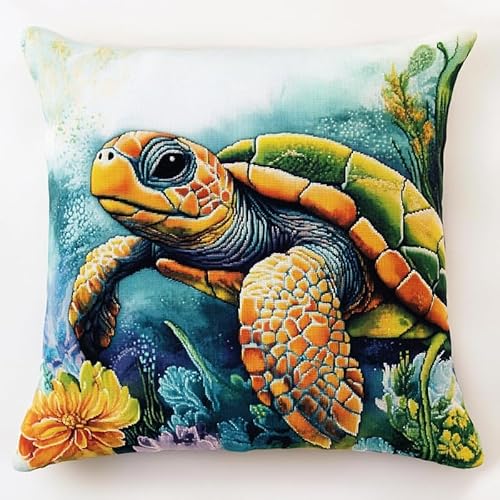 WallustrioaW Unterwasserlandschaft Cross Stitch Pillow Kit,Tierschildkröte DIY Cushion Embroidery Kit 45x45cm Needlepoint Handmade Needlework Cushion Kit WallustrioaW Unterwasserlandschaft Cross Stitch Pillow Kit,Tierschildkröte DIY Cushion Embroidery Kit 45x45cm Needlepoint Handmade Needlework Cushion Kit von WallustrioaW