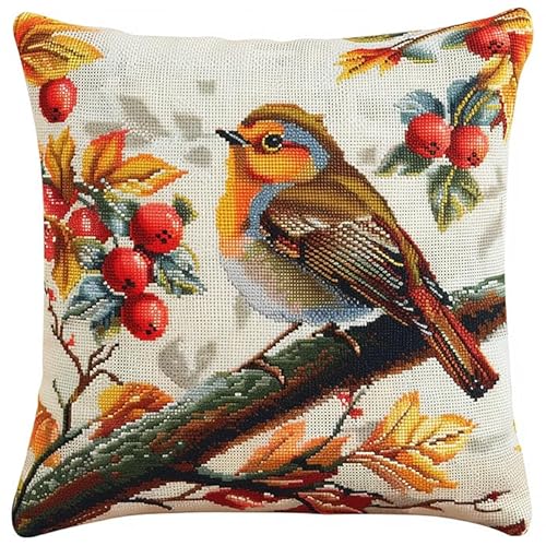 WallustrioaW Vogel auf Ast 11CT Stickset Kissenbezug,Rotkehlchen,Kreuzstich-Set,45x45cm,Leinwand-Stickset Für Anfänger,Für Wohnzimmer,Schlafzimmer Dekoration WallustrioaW Vogel auf Ast 11CT Stickset Kissenbezug,Rotkehlchen,Kreuzstich-Set,45x45cm,Leinwand-Stickset Für Anfänger,Für Wohnzimmer,Schlafzimmer Dekoration von WallustrioaW