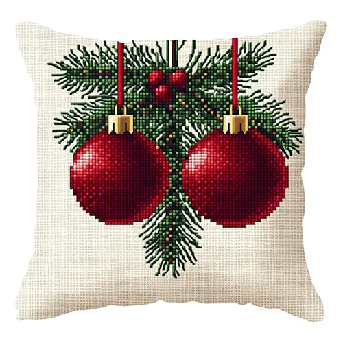 WallustrioaW Weihnachten Sticken Set Kreuzstich Kissen,Dekoration,Kreuzstich-Sets Für Erwachsene,Stick-Sets,DIY-Handarbeit,Kissen-Sets,Heimdekoration 45x45cm von WallustrioaW