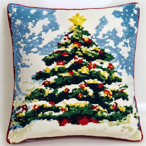 WallustrioaW Winterschneeszene 11CT Stickset Kissenbezug,Weihnachtsbaum,Kreuzstich Kissen Set Vorgedruckt,Kissenbezug Zum Sticken Für Anfänger Mit Muster Und Anleitung,45x45cm von WallustrioaW