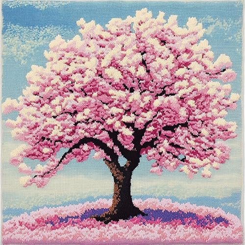WallustrioaW knüpfteppiche & knüpfkissen Kissenbezug Ein großer rosa Baum,Choices Knüpfteppich Zum Selber Knüpf-Sets mit Kissen knüpfen-Set,43x43cm von WallustrioaW