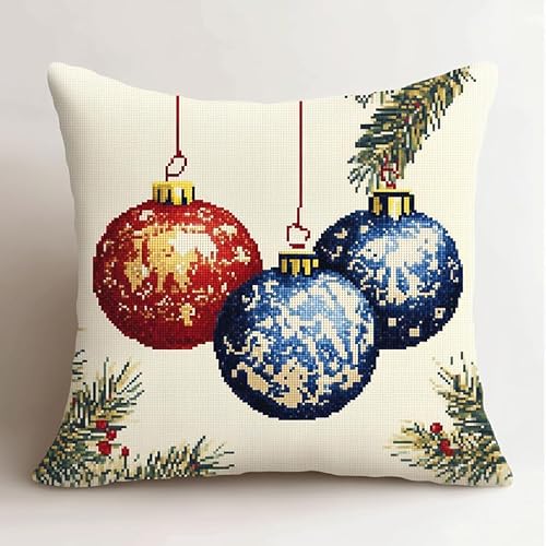 WallustrioaW kreuzstich knüpfen kissen set Anfrage für eine Weihnachtsglocke,Set Latch Hook Kissen Kit Knüpfteppich Knüpfpackung,Sofakissenbezug Handgemachte Geschenke,43x43cm von WallustrioaW