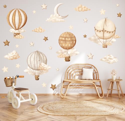 Wally Fox - Wandsticker Kinderzimmer Deko - Wandtattoo Babyzimmer - Kinderzimmer Deko Mädchen Wanddeko - 30 einzelne Aufkleber - Braun, Beige, Luftballons von Wally Fox