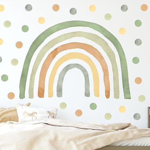 Wally Fox - Wandsticker Kinderzimmer Deko - Wandtattoo Mädchen - Wanddeko, Wandsticker Punkte, Kreise - Grüner Regenbogen M + 50 Stück Punkte/Tupfen von Wally Fox